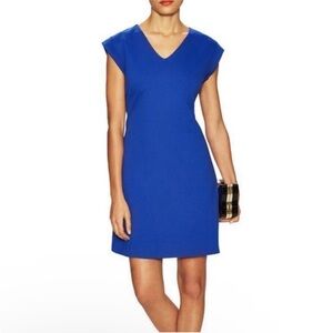 Kate Spade blue ponte knit a-line cap sleeve exposed back zipper mini dress